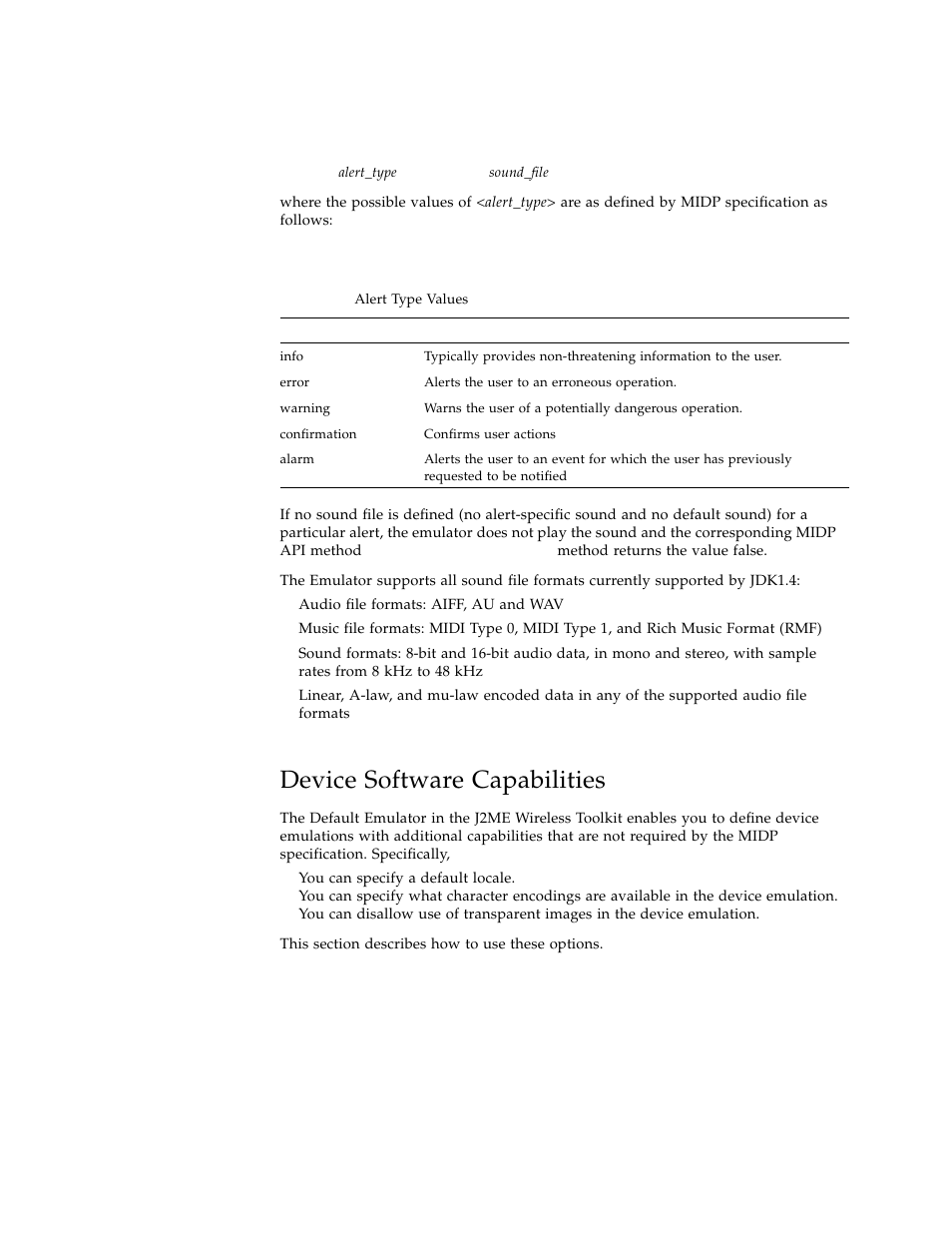 Device software capabilities, Table 4, Alert type values | Sun Microsystems Computer Accessories User Manual | Page 55 / 78