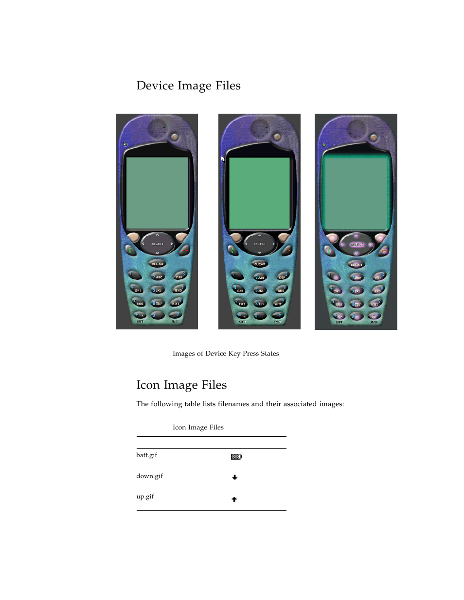 Device image files, Icon image files, Figure 8 | Images of device key press states, Table 6 | Sun Microsystems Computer Accessories User Manual | Page 67 / 78
