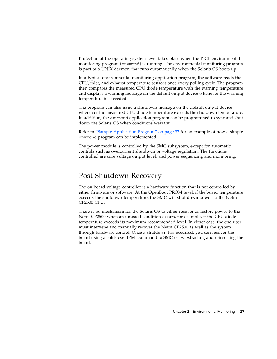 Post shutdown recovery | Sun Microsystems Netra CP2500 User Manual | Page 41 / 74