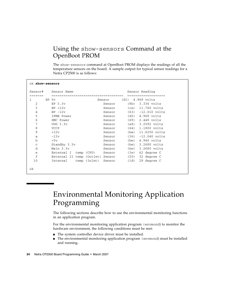 Environmental monitoring application programming | Sun Microsystems Netra CP2500 User Manual | Page 48 / 74