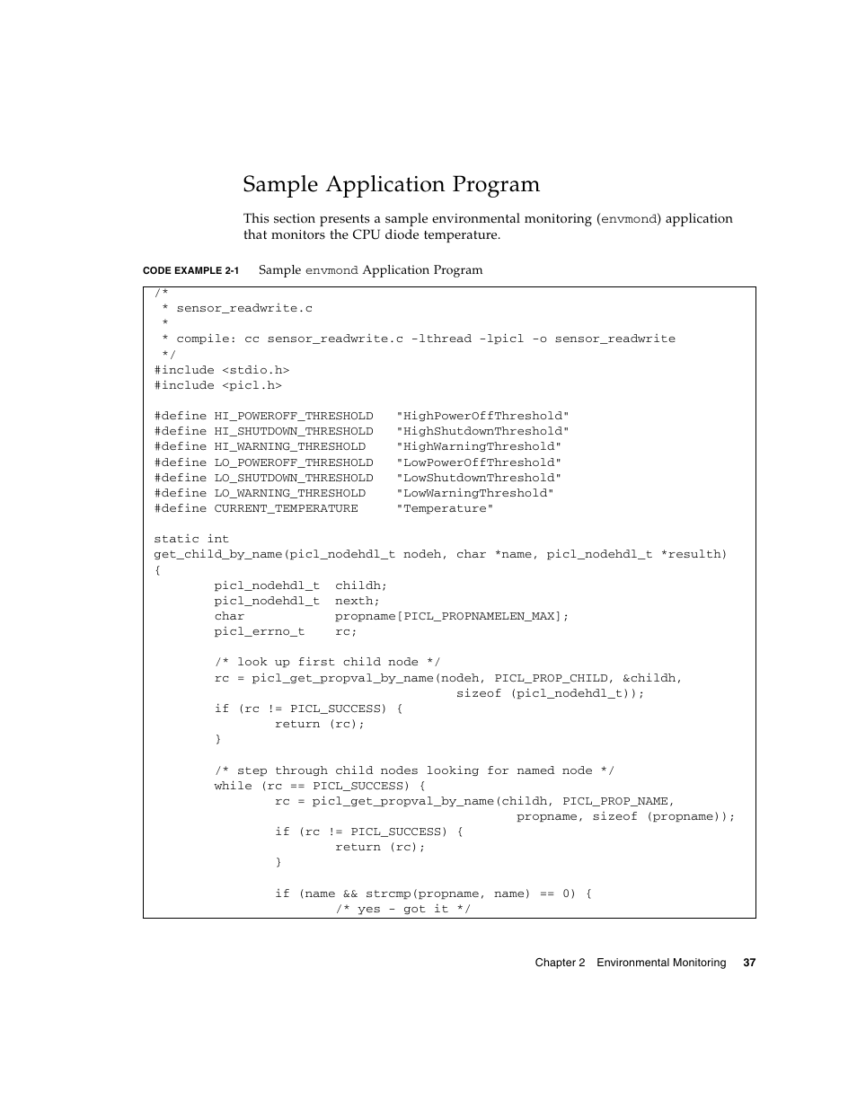 Sample application program, Code example 2-1 | Sun Microsystems Netra CP2500 User Manual | Page 51 / 74