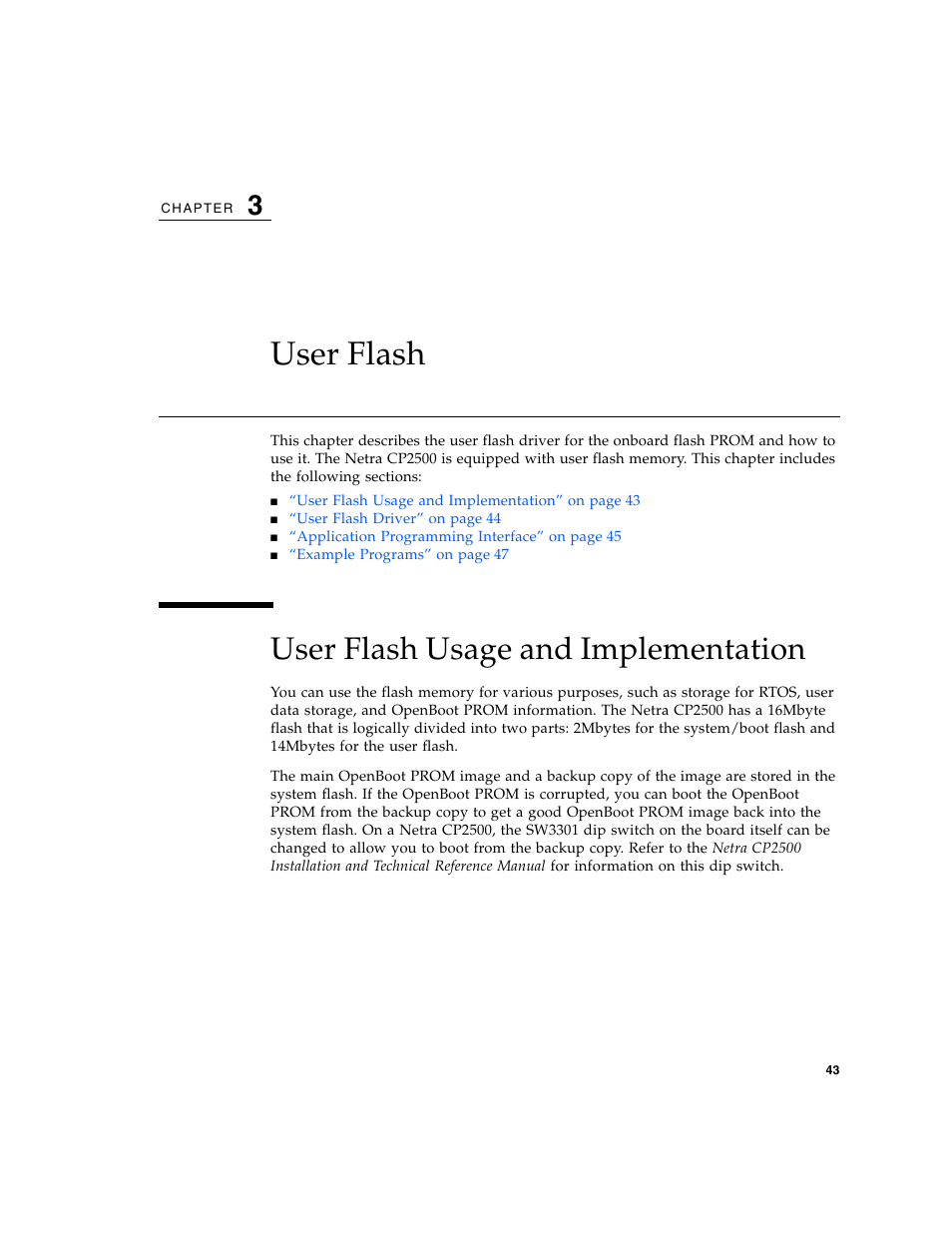 User flash, User flash usage and implementation | Sun Microsystems Netra CP2500 User Manual | Page 57 / 74