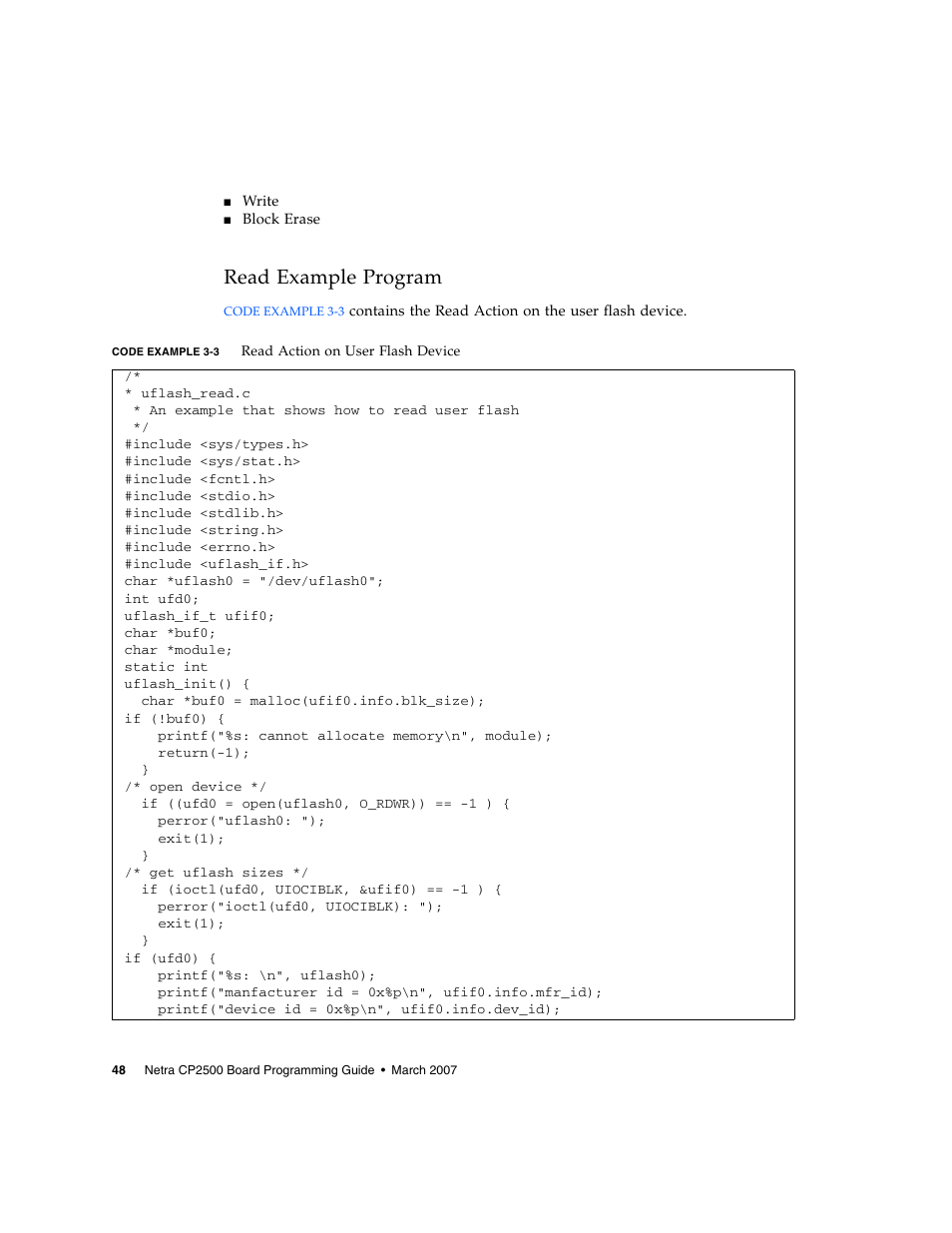 Read example program, Code example 3-3 | Sun Microsystems Netra CP2500 User Manual | Page 62 / 74