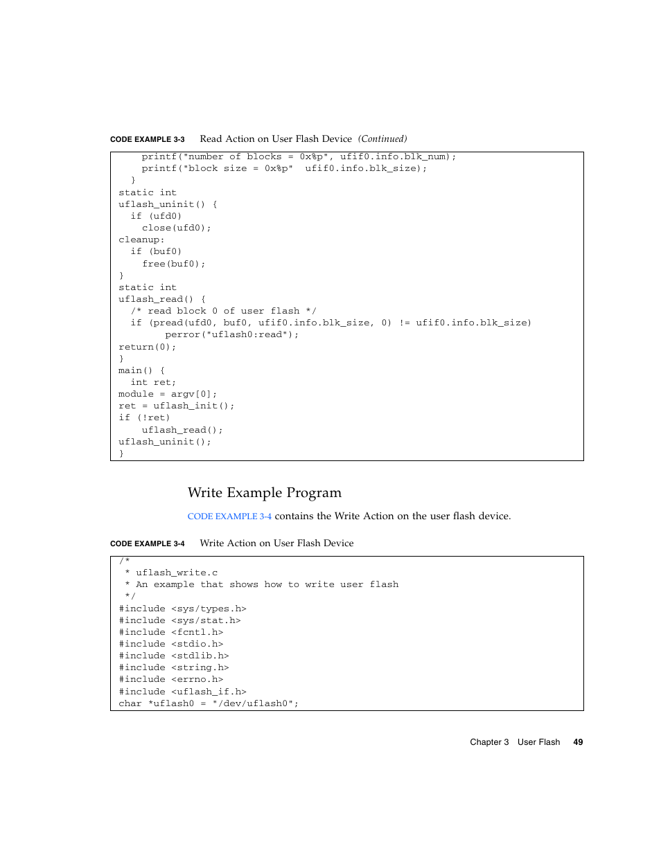 Write example program, Code example 3-4 | Sun Microsystems Netra CP2500 User Manual | Page 63 / 74