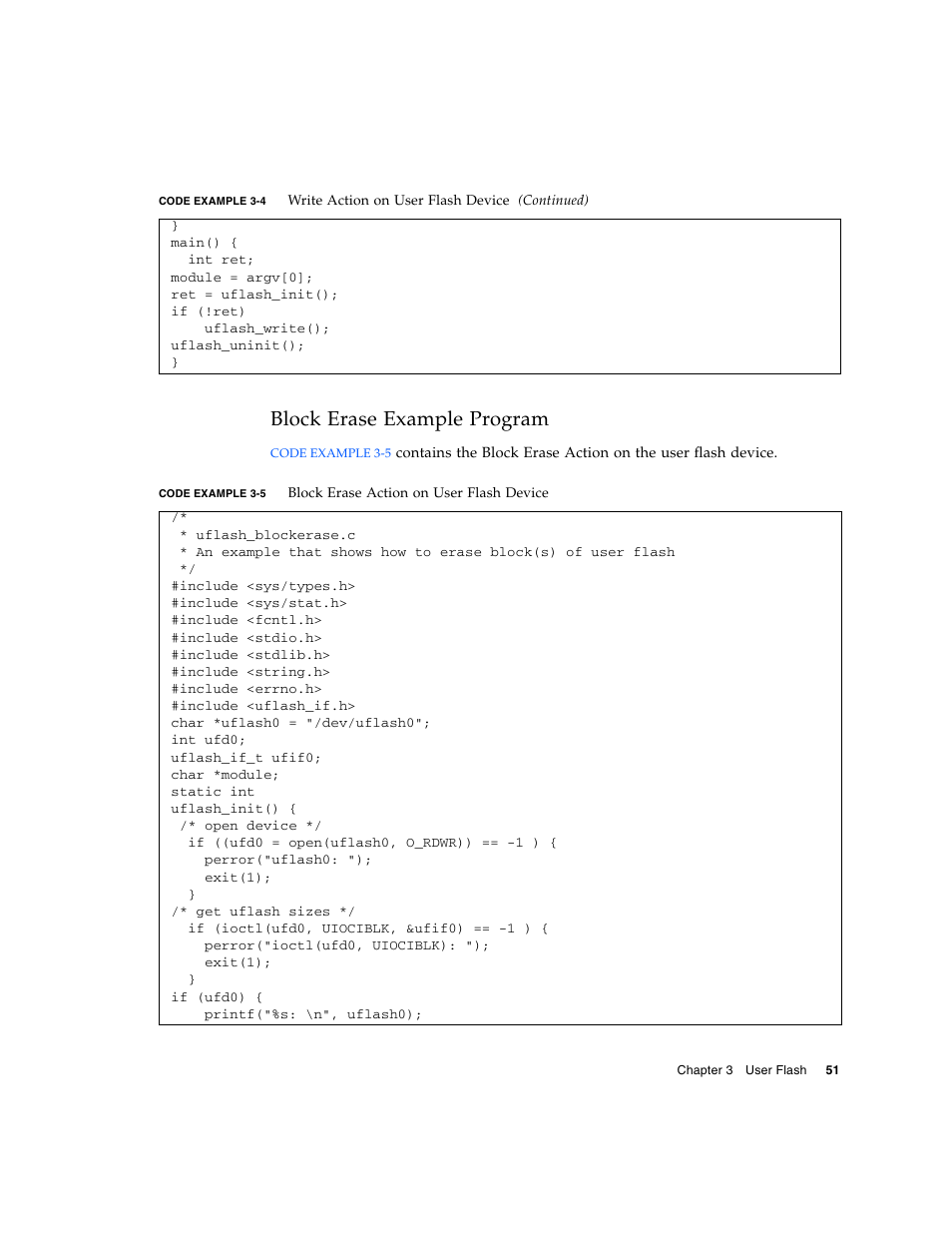 Block erase example program, Code example 3-5 | Sun Microsystems Netra CP2500 User Manual | Page 65 / 74