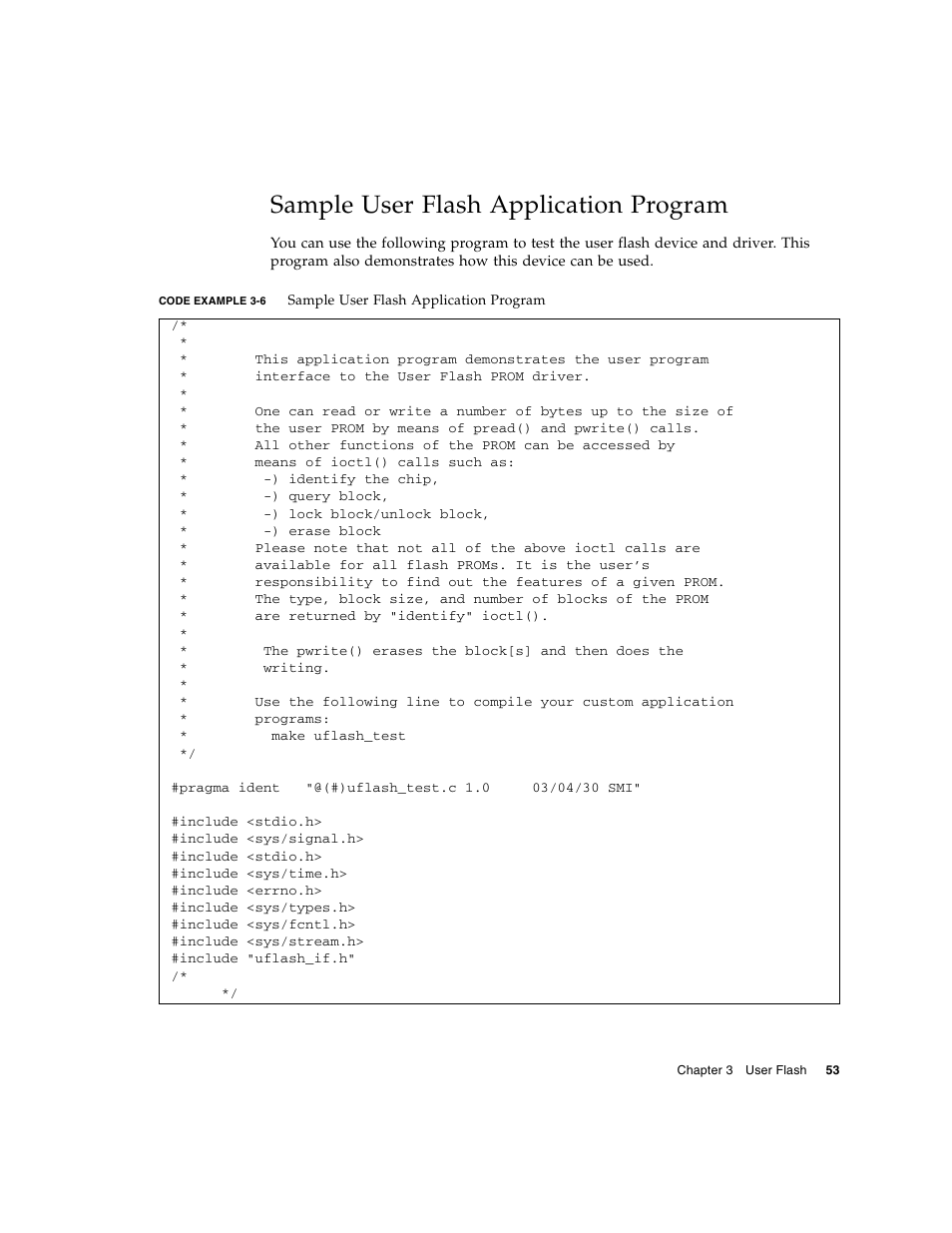 Sample user flash application program, Code example 3-6 | Sun Microsystems Netra CP2500 User Manual | Page 67 / 74