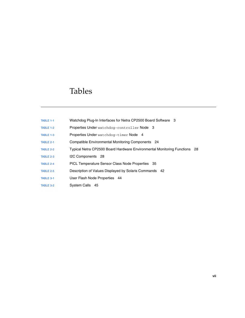 Tables | Sun Microsystems Netra CP2500 User Manual | Page 7 / 74