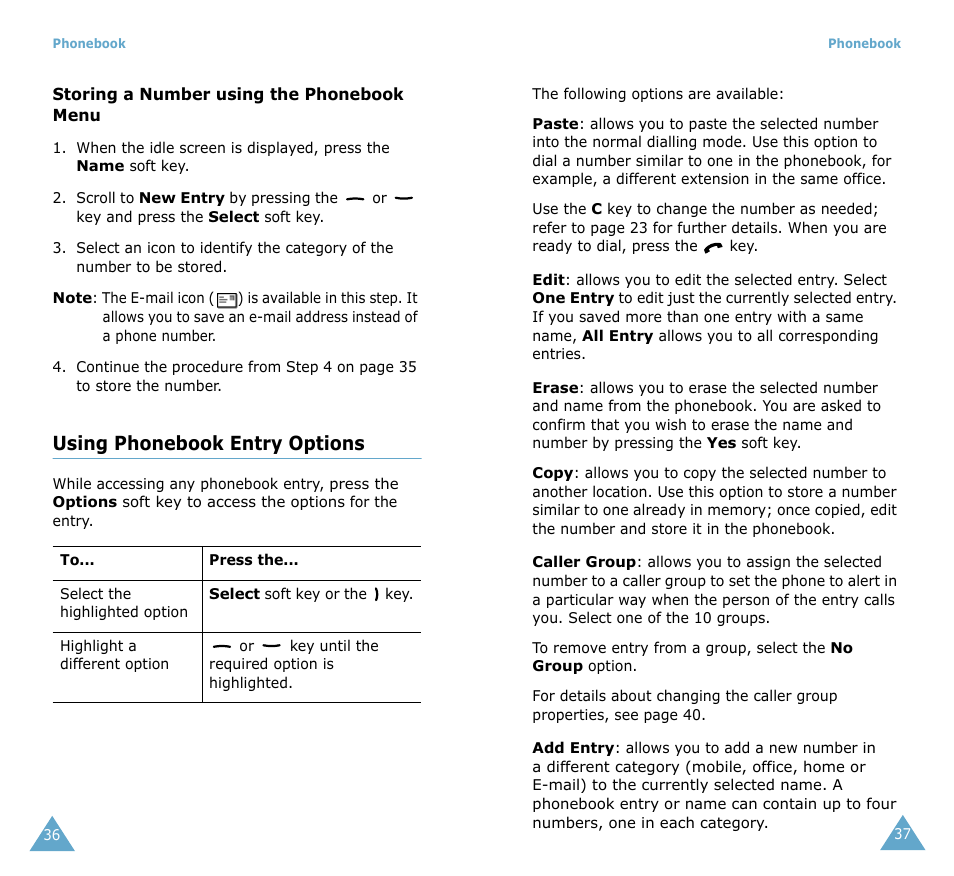 Using phonebook entry options | Samsung SGH-T208 User Manual | Page 20 / 73