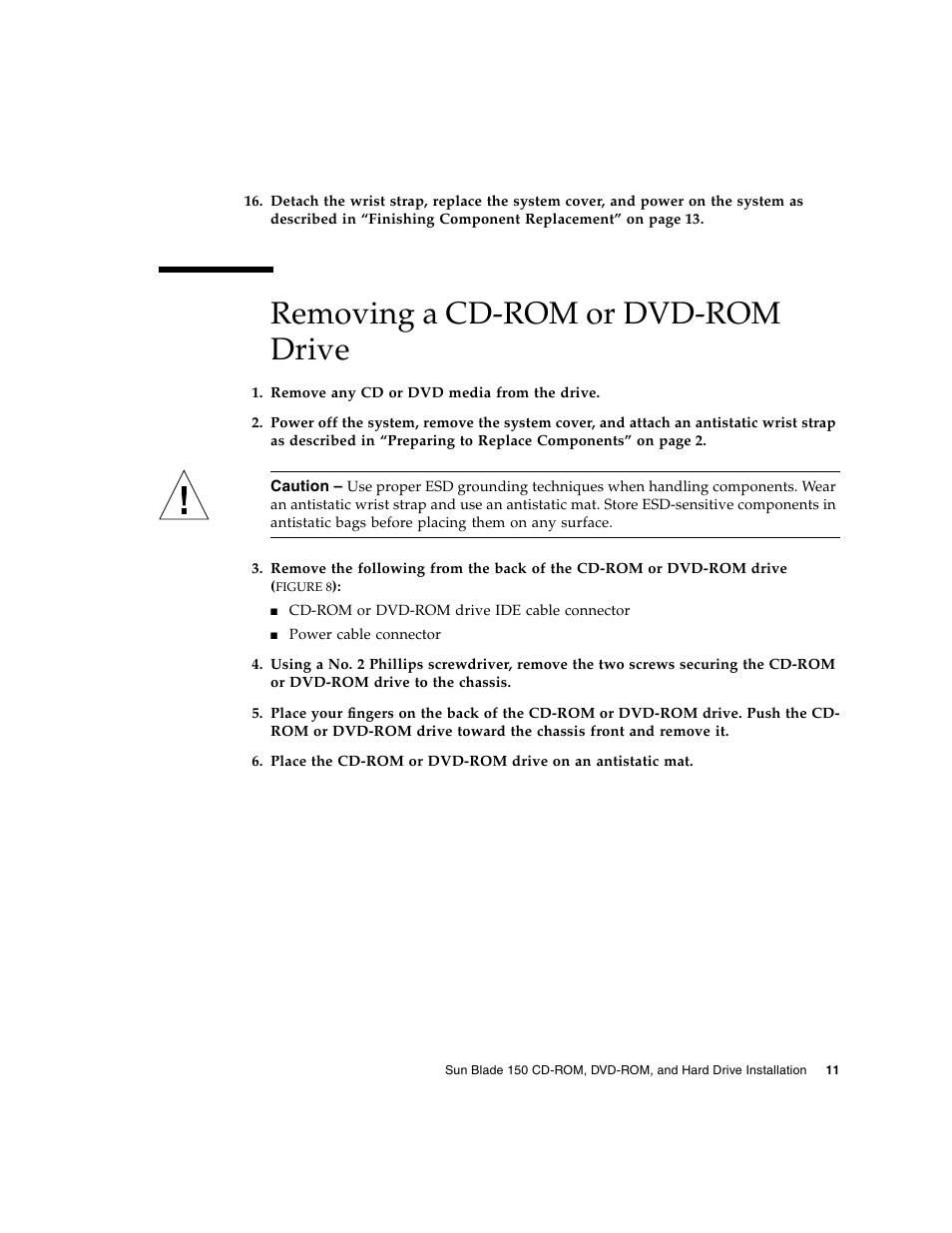 Removing a cd-rom or dvd-rom drive | Sun Microsystems SUN BLADE 150 User Manual | Page 15 / 20