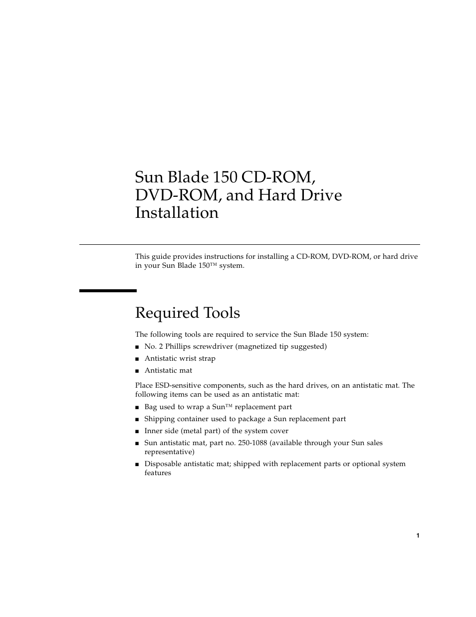 Required tools | Sun Microsystems SUN BLADE 150 User Manual | Page 5 / 20