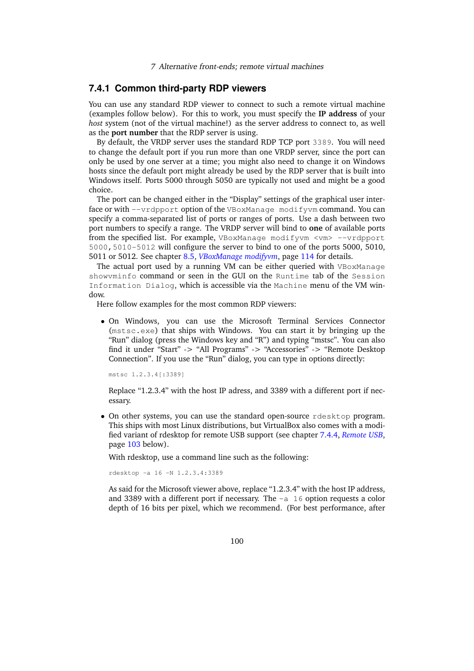 1 common third-party rdp viewers, Common third-party rdp viewers | Sun Microsystems VIRTUALBOX VERSION 3.1.0_BETA2 User Manual | Page 100 / 283