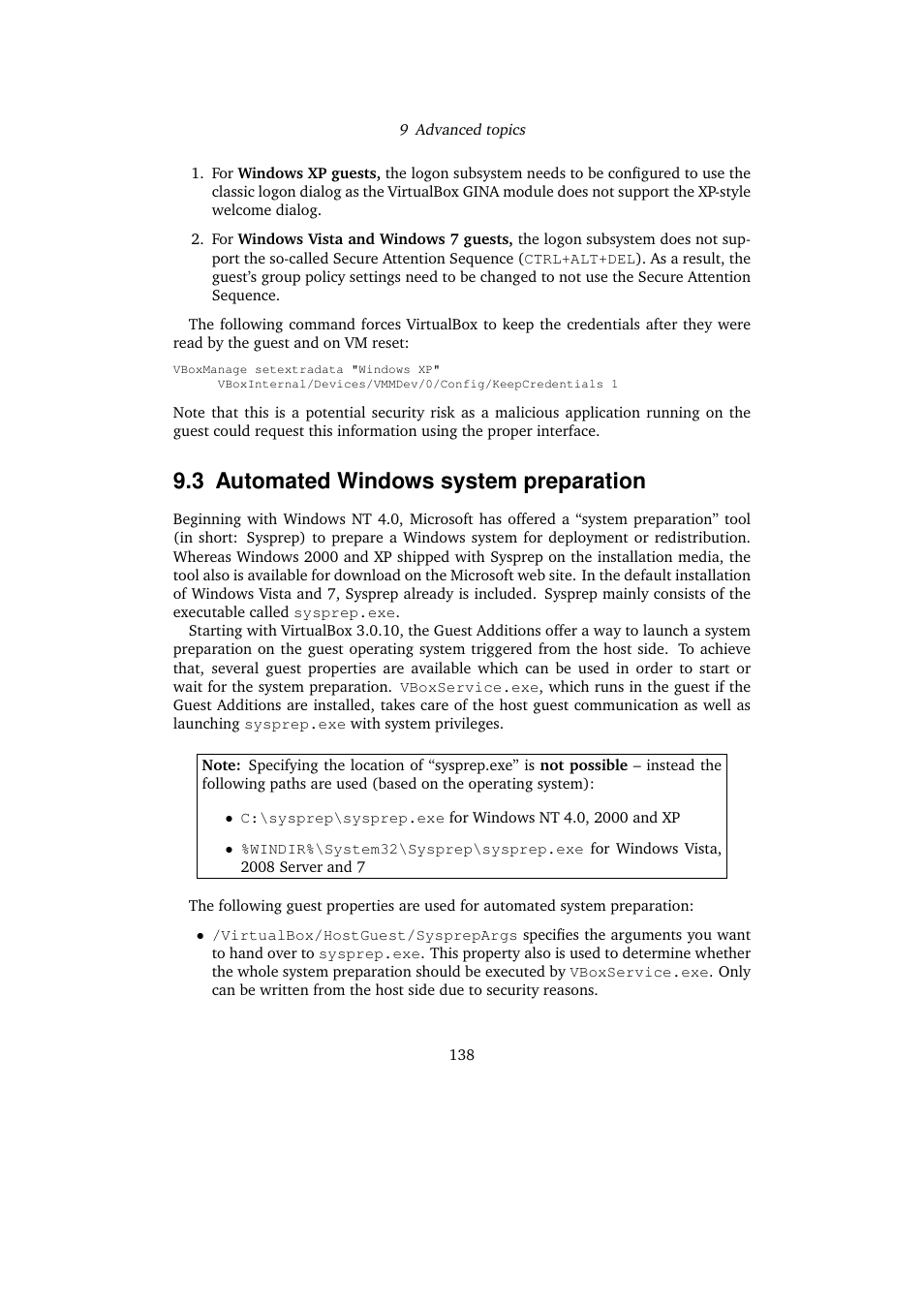 3 automated windows system preparation, Automated windows system preparation | Sun Microsystems VIRTUALBOX VERSION 3.1.0_BETA2 User Manual | Page 138 / 283