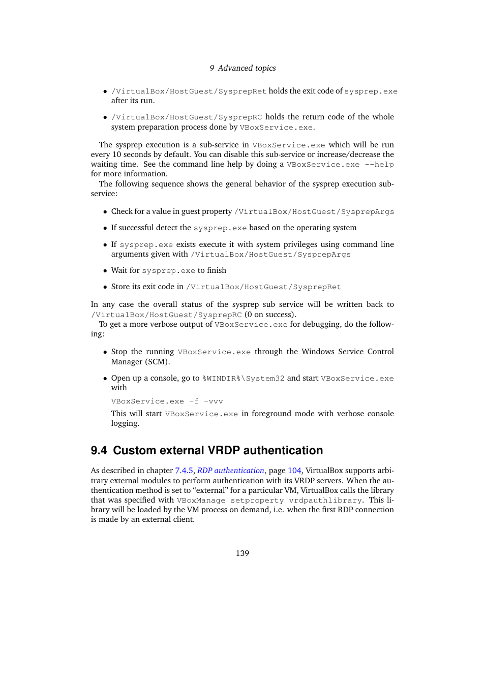 4 custom external vrdp authentication, Custom external vrdp authentication, Custom external vrdp | Authentication, Custom external, Vrdp authentication | Sun Microsystems VIRTUALBOX VERSION 3.1.0_BETA2 User Manual | Page 139 / 283