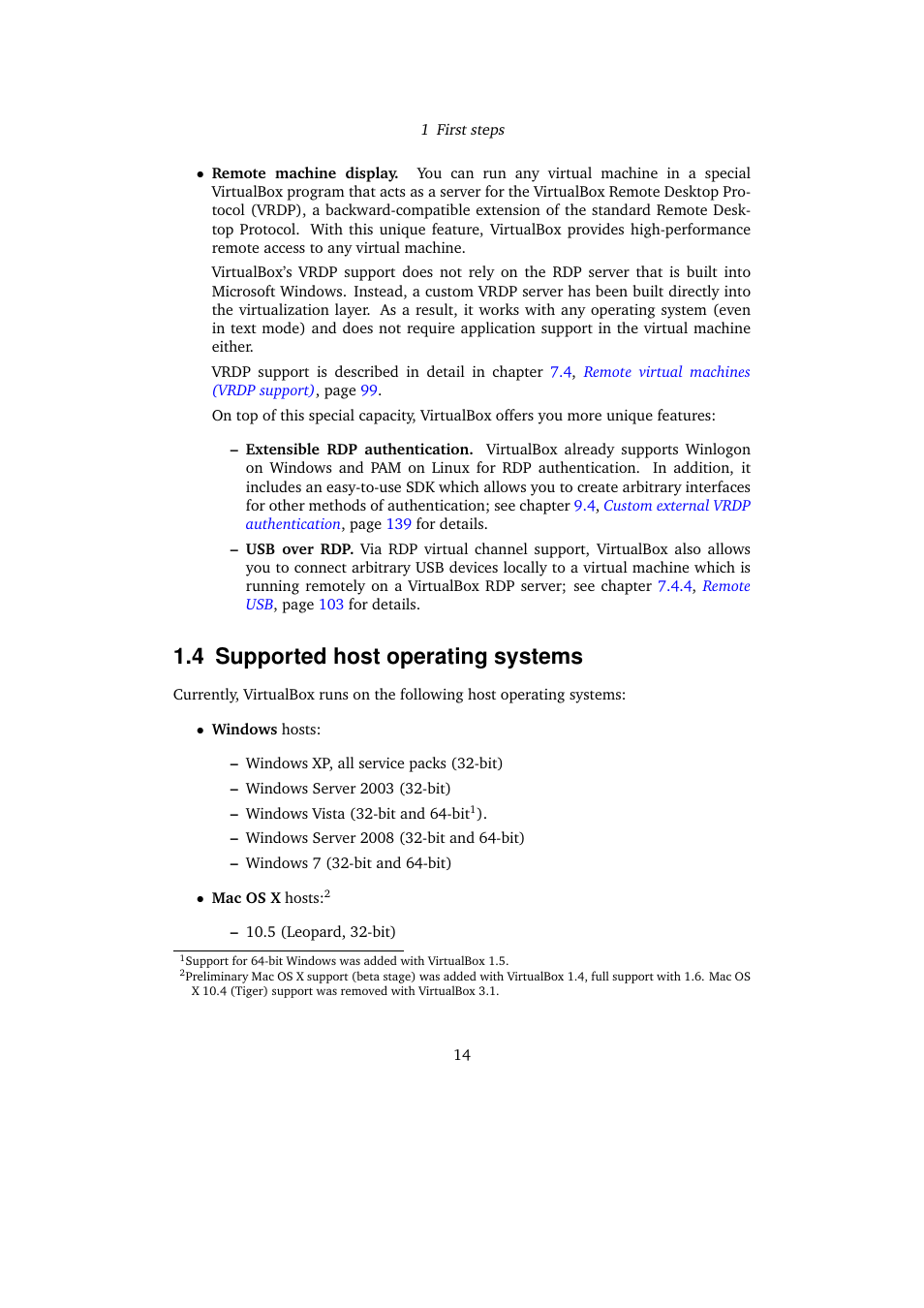 4 supported host operating systems, Supported host operating systems | Sun Microsystems VIRTUALBOX VERSION 3.1.0_BETA2 User Manual | Page 14 / 283