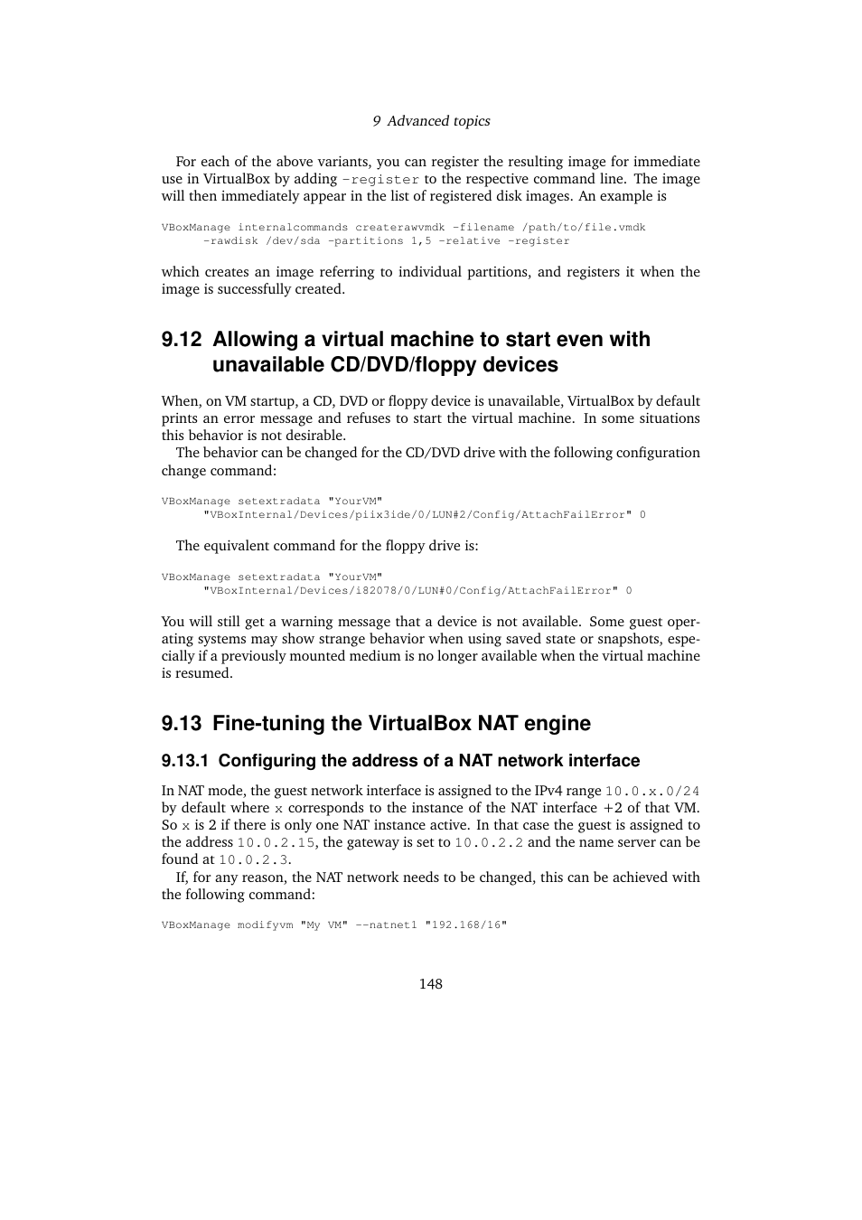 13 fine-tuning the virtualbox nat engine, Devices, Fine-tuning the virtualbox nat engine | Sun Microsystems VIRTUALBOX VERSION 3.1.0_BETA2 User Manual | Page 148 / 283