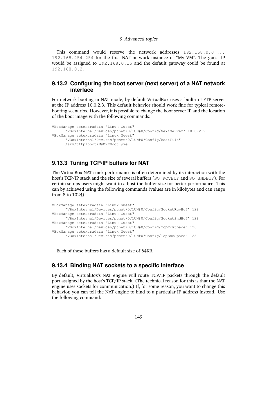 3 tuning tcp/ip buffers for nat, 4 binding nat sockets to a specific interface, Terface | Sun Microsystems VIRTUALBOX VERSION 3.1.0_BETA2 User Manual | Page 149 / 283