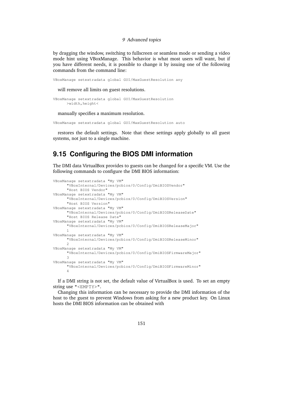 15 configuring the bios dmi information | Sun Microsystems VIRTUALBOX VERSION 3.1.0_BETA2 User Manual | Page 151 / 283