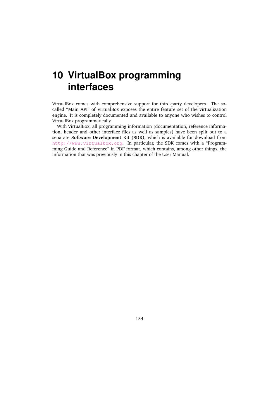 10 virtualbox programming interfaces, Virtualbox programming interfaces | Sun Microsystems VIRTUALBOX VERSION 3.1.0_BETA2 User Manual | Page 154 / 283