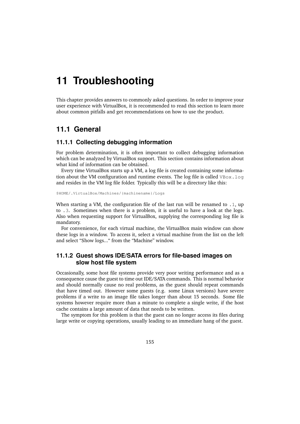 11 troubleshooting, 1 general, 1 collecting debugging information | File system | Sun Microsystems VIRTUALBOX VERSION 3.1.0_BETA2 User Manual | Page 155 / 283