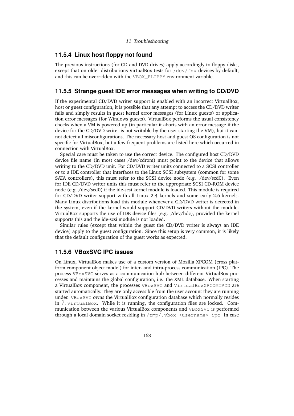 4 linux host floppy not found, 6 vboxsvc ipc issues | Sun Microsystems VIRTUALBOX VERSION 3.1.0_BETA2 User Manual | Page 163 / 283