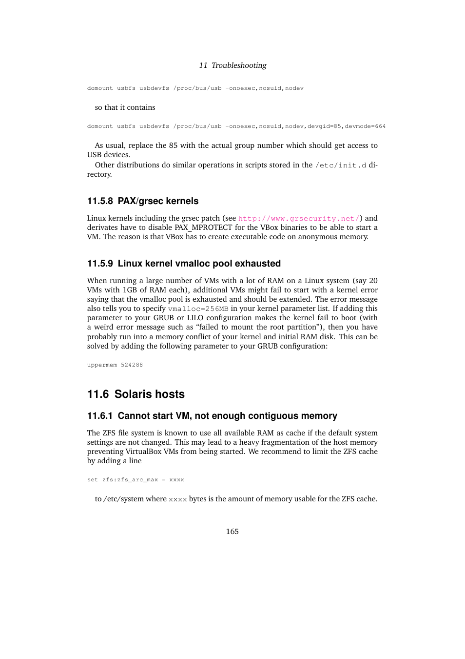 8 pax/grsec kernels, 9 linux kernel vmalloc pool exhausted, 6 solaris hosts | 1 cannot start vm, not enough contiguous memory | Sun Microsystems VIRTUALBOX VERSION 3.1.0_BETA2 User Manual | Page 165 / 283