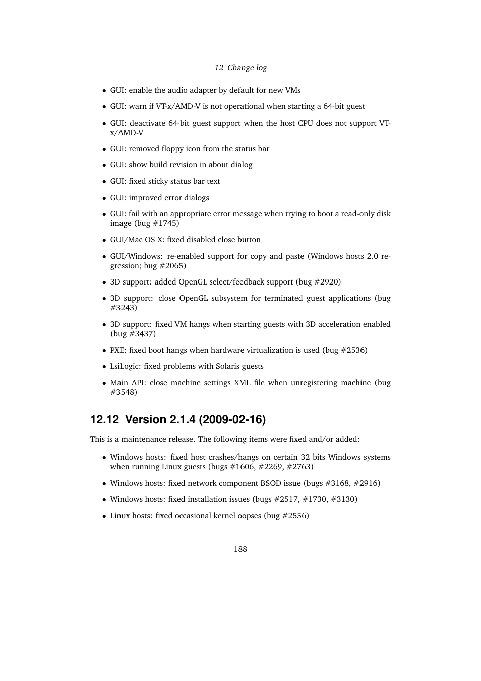 12 version 2.1.4 (2009-02-16), 12version 2.1.4 (2009-02-16) | Sun Microsystems VIRTUALBOX VERSION 3.1.0_BETA2 User Manual | Page 188 / 283