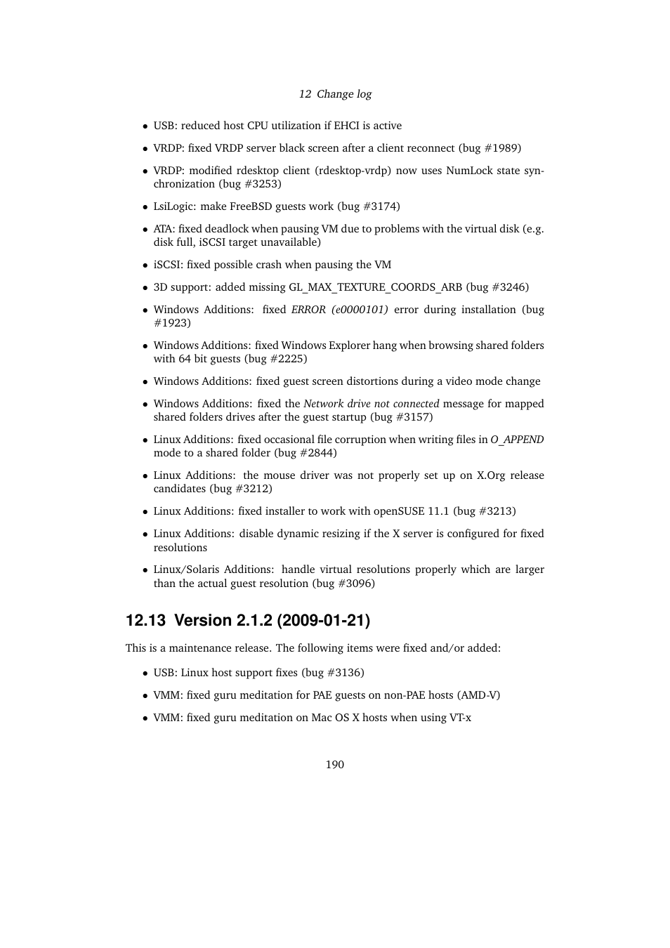 13 version 2.1.2 (2009-01-21), 13version 2.1.2 (2009-01-21) | Sun Microsystems VIRTUALBOX VERSION 3.1.0_BETA2 User Manual | Page 190 / 283