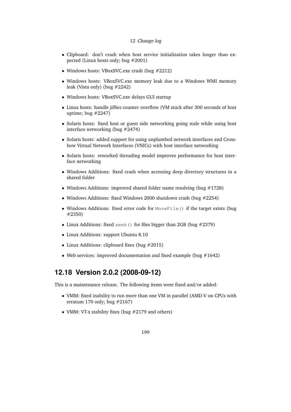 18 version 2.0.2 (2008-09-12), 18version 2.0.2 (2008-09-12) | Sun Microsystems VIRTUALBOX VERSION 3.1.0_BETA2 User Manual | Page 199 / 283