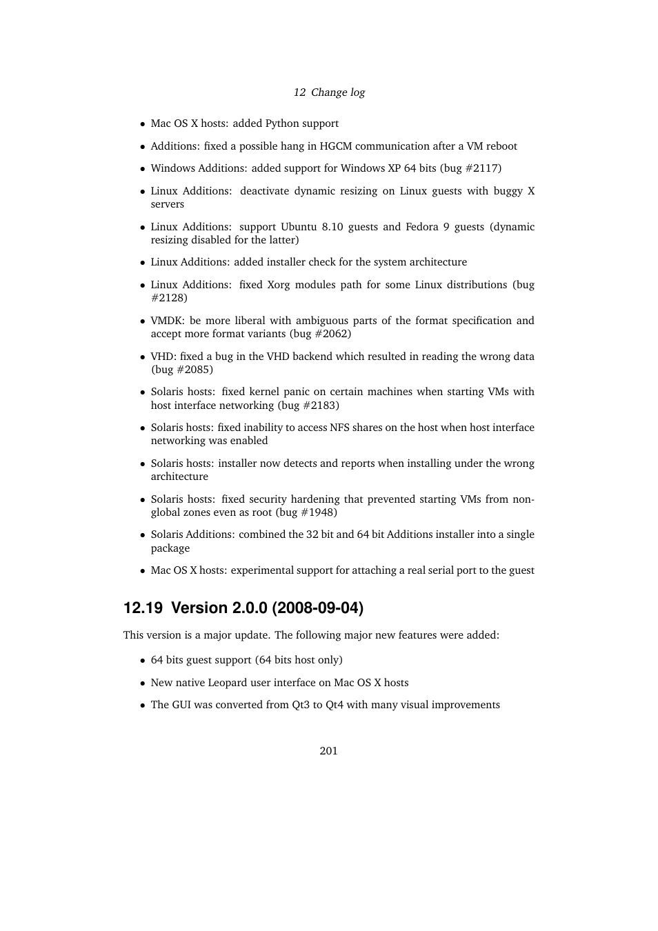 19 version 2.0.0 (2008-09-04), 19version 2.0.0 (2008-09-04) | Sun Microsystems VIRTUALBOX VERSION 3.1.0_BETA2 User Manual | Page 201 / 283