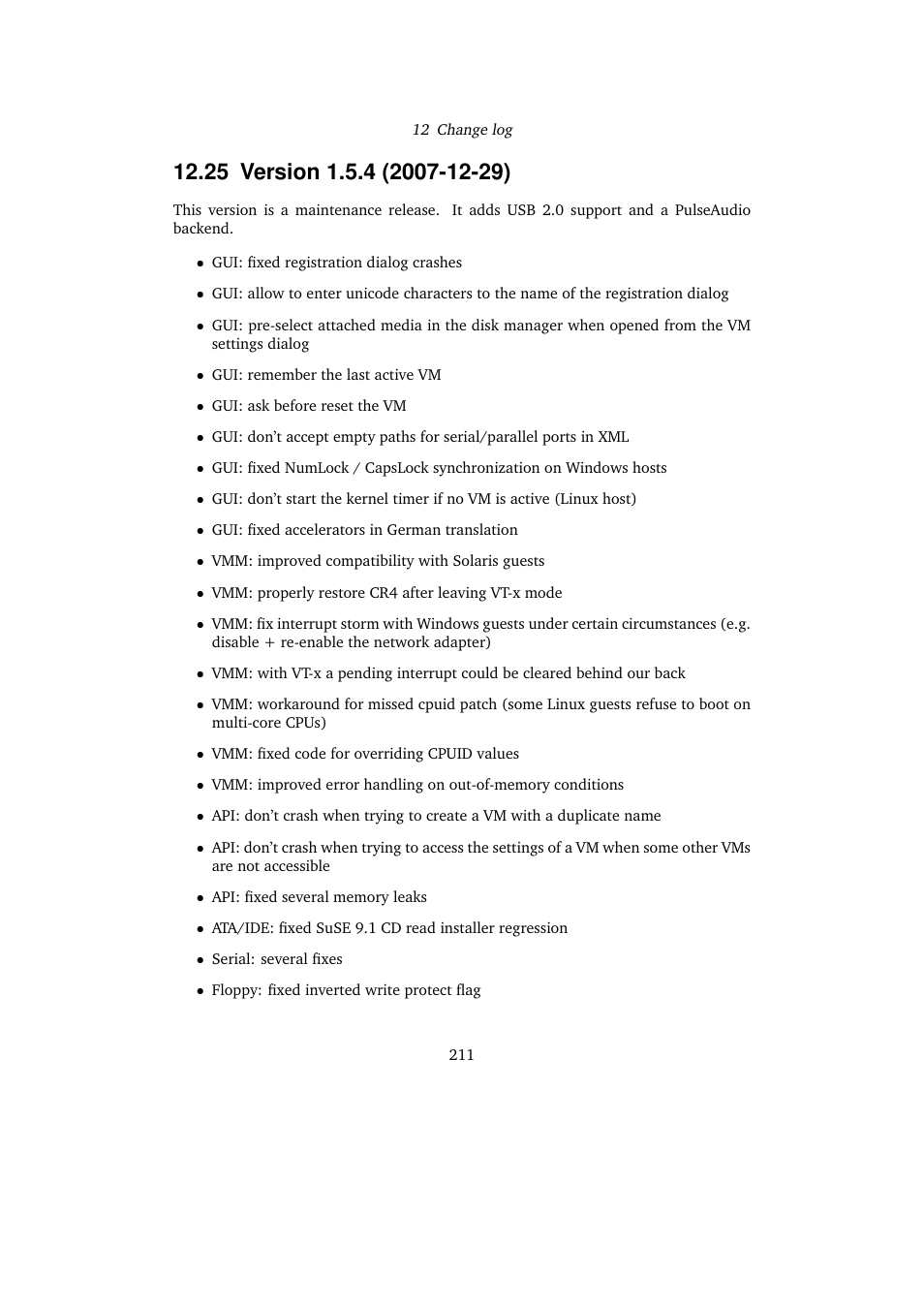 25 version 1.5.4 (2007-12-29), 25version 1.5.4 (2007-12-29) | Sun Microsystems VIRTUALBOX VERSION 3.1.0_BETA2 User Manual | Page 211 / 283