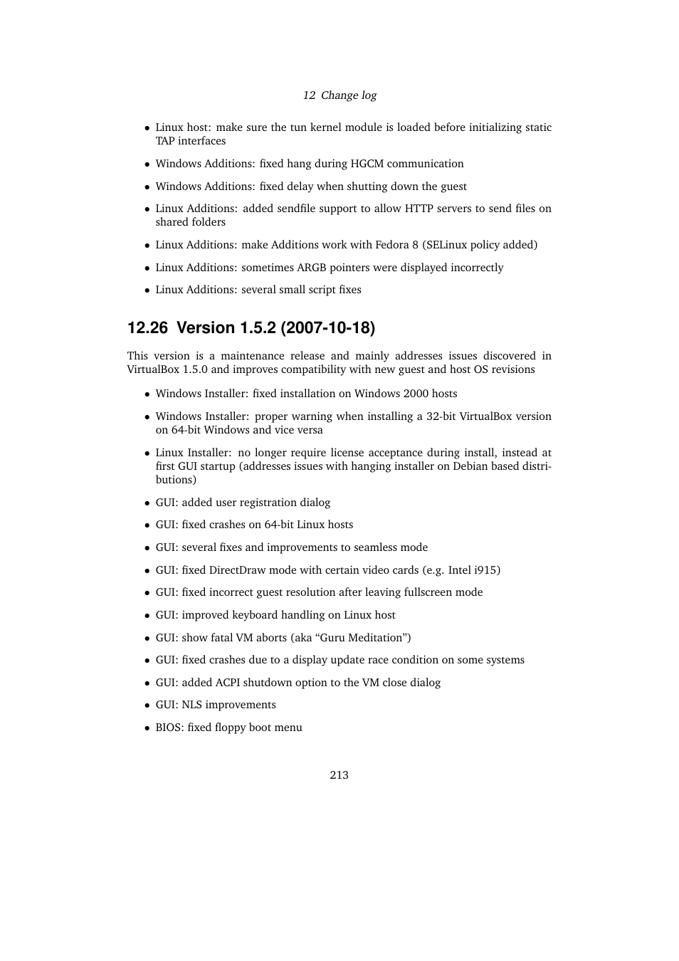 26 version 1.5.2 (2007-10-18), 26version 1.5.2 (2007-10-18) | Sun Microsystems VIRTUALBOX VERSION 3.1.0_BETA2 User Manual | Page 213 / 283