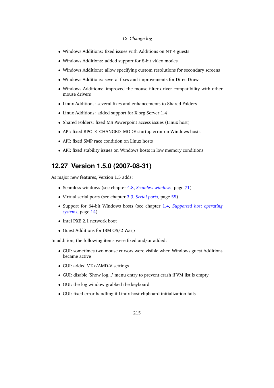 27 version 1.5.0 (2007-08-31), 27version 1.5.0 (2007-08-31) | Sun Microsystems VIRTUALBOX VERSION 3.1.0_BETA2 User Manual | Page 215 / 283