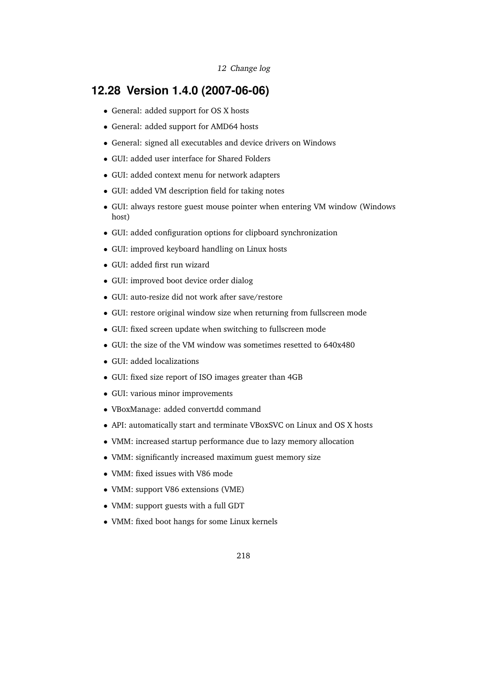 28 version 1.4.0 (2007-06-06), 28version 1.4.0 (2007-06-06) | Sun Microsystems VIRTUALBOX VERSION 3.1.0_BETA2 User Manual | Page 218 / 283