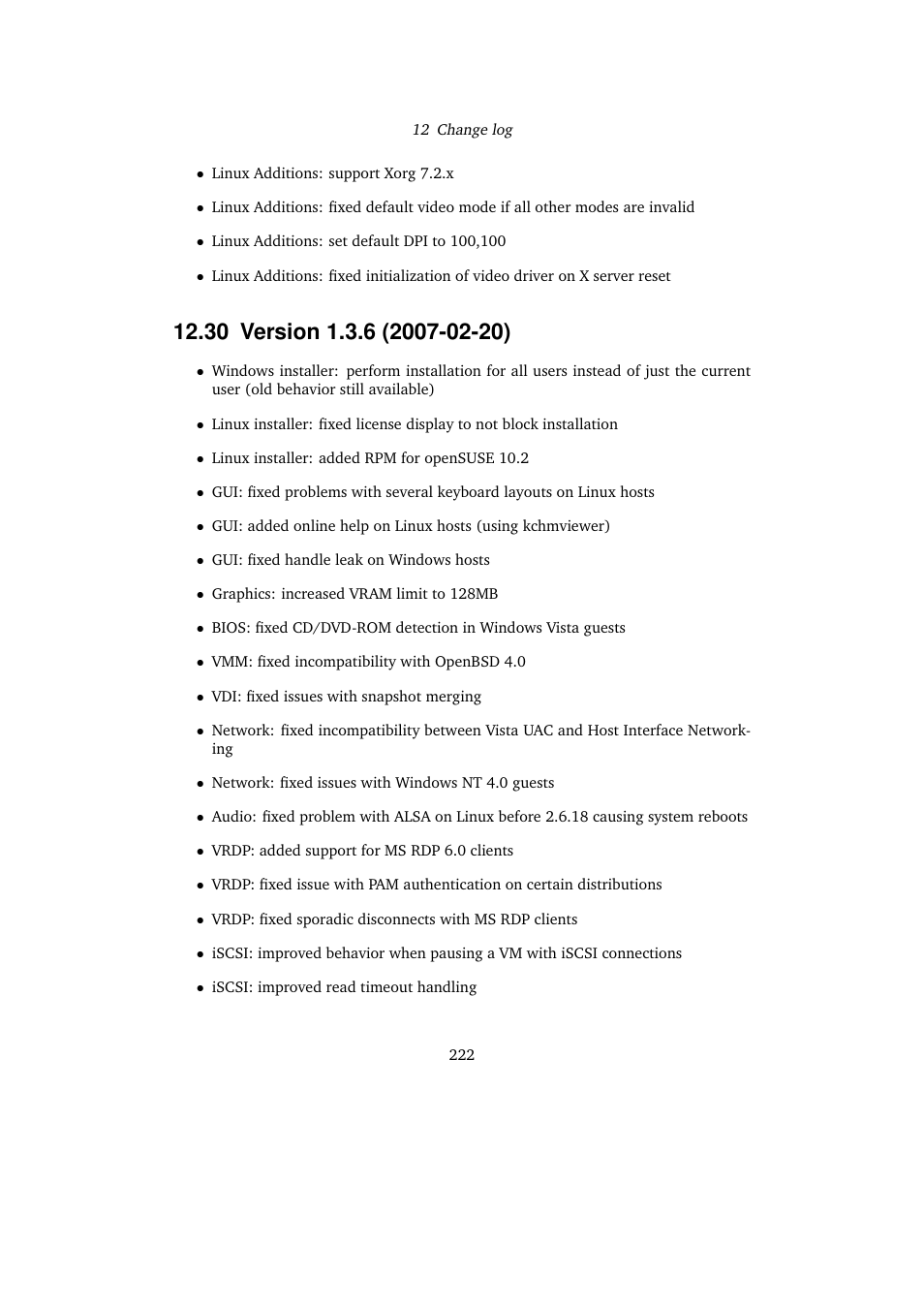 30 version 1.3.6 (2007-02-20), 30version 1.3.6 (2007-02-20) | Sun Microsystems VIRTUALBOX VERSION 3.1.0_BETA2 User Manual | Page 222 / 283