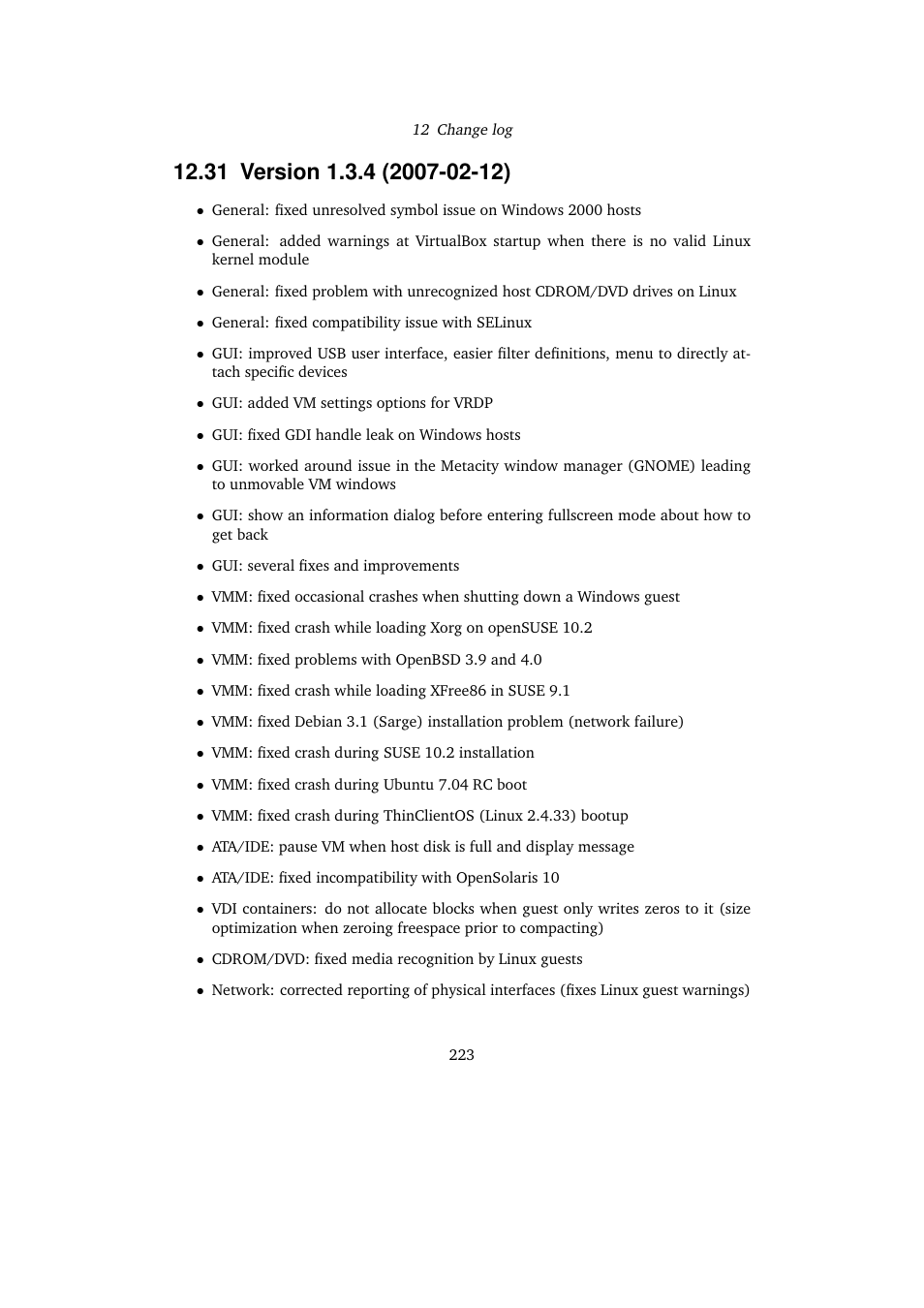 31 version 1.3.4 (2007-02-12), 31version 1.3.4 (2007-02-12) | Sun Microsystems VIRTUALBOX VERSION 3.1.0_BETA2 User Manual | Page 223 / 283