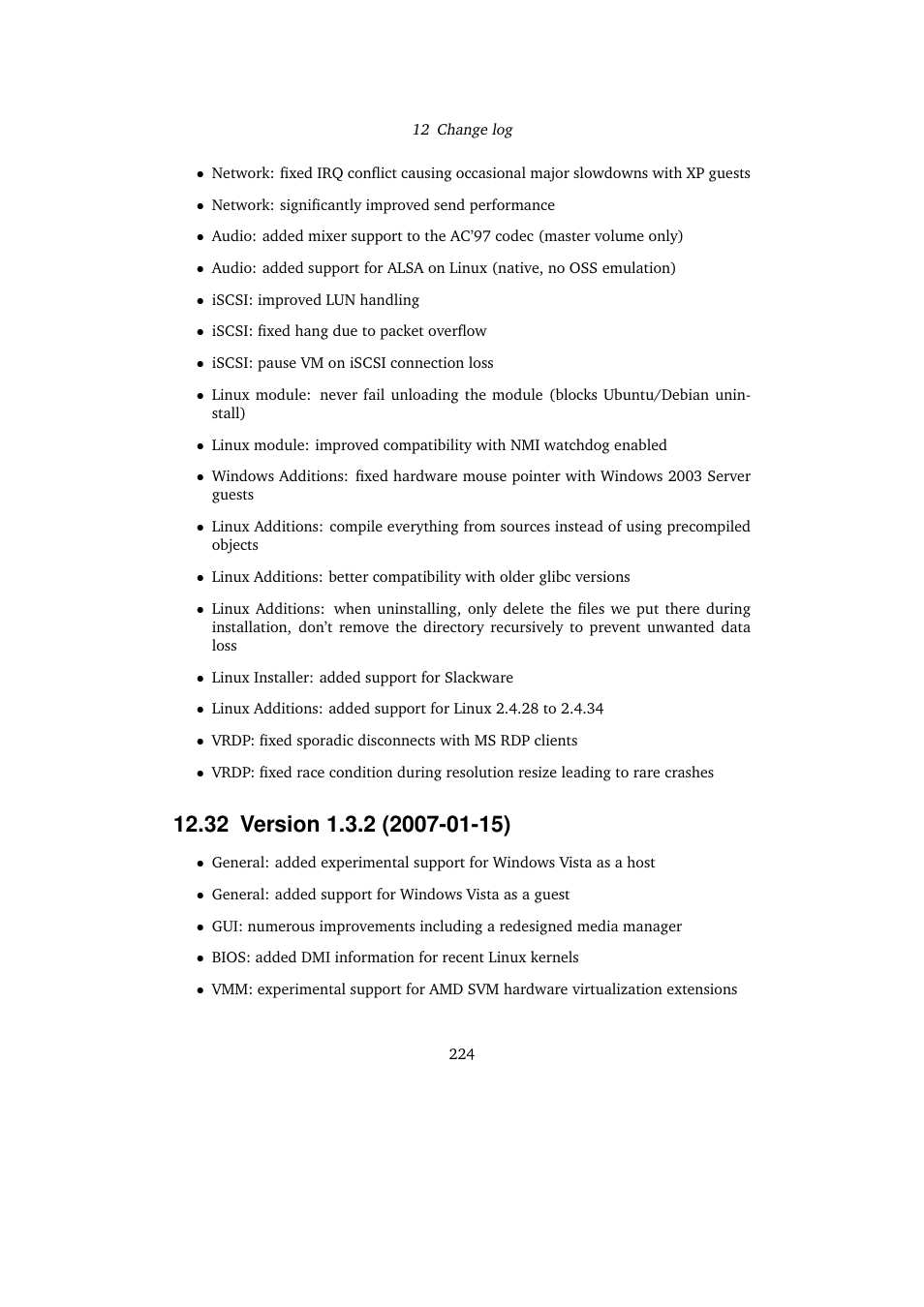 32 version 1.3.2 (2007-01-15), 32version 1.3.2 (2007-01-15) | Sun Microsystems VIRTUALBOX VERSION 3.1.0_BETA2 User Manual | Page 224 / 283