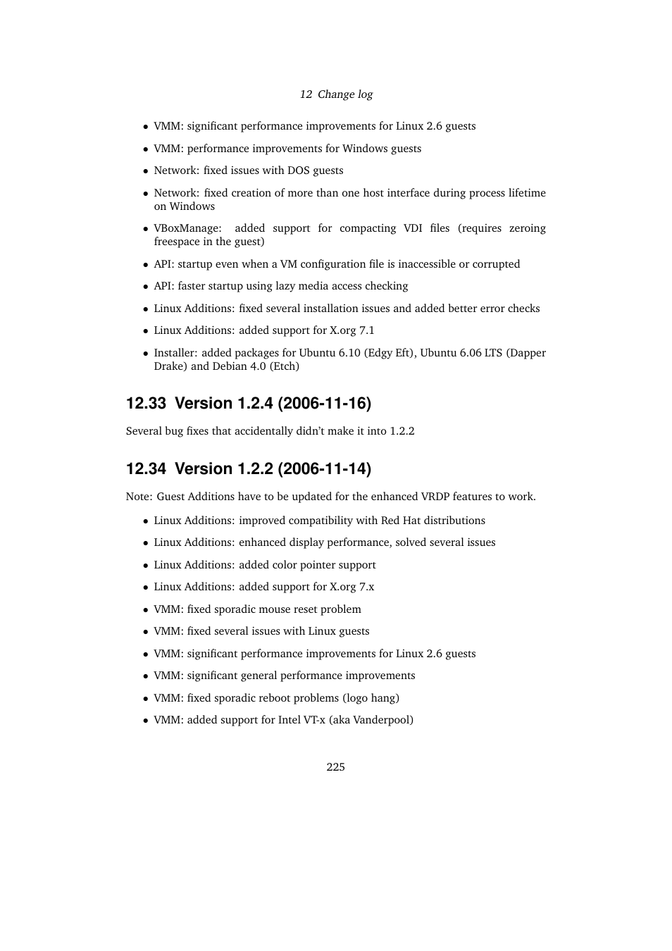 33 version 1.2.4 (2006-11-16), 34 version 1.2.2 (2006-11-14), 33version 1.2.4 (2006-11-16) | 34version 1.2.2 (2006-11-14) | Sun Microsystems VIRTUALBOX VERSION 3.1.0_BETA2 User Manual | Page 225 / 283