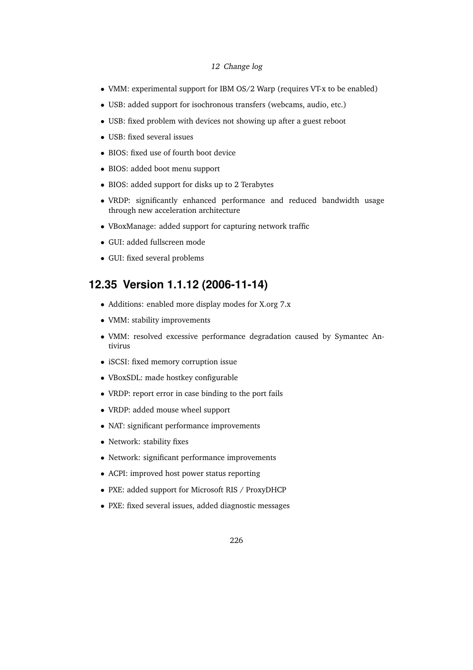 35 version 1.1.12 (2006-11-14), 35version 1.1.12 (2006-11-14) | Sun Microsystems VIRTUALBOX VERSION 3.1.0_BETA2 User Manual | Page 226 / 283