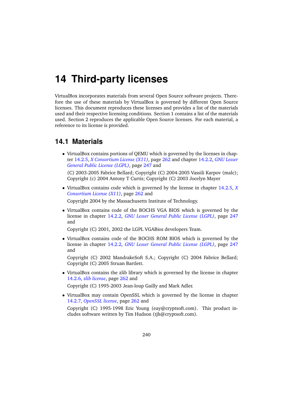 14 third-party licenses, 1 materials | Sun Microsystems VIRTUALBOX VERSION 3.1.0_BETA2 User Manual | Page 240 / 283