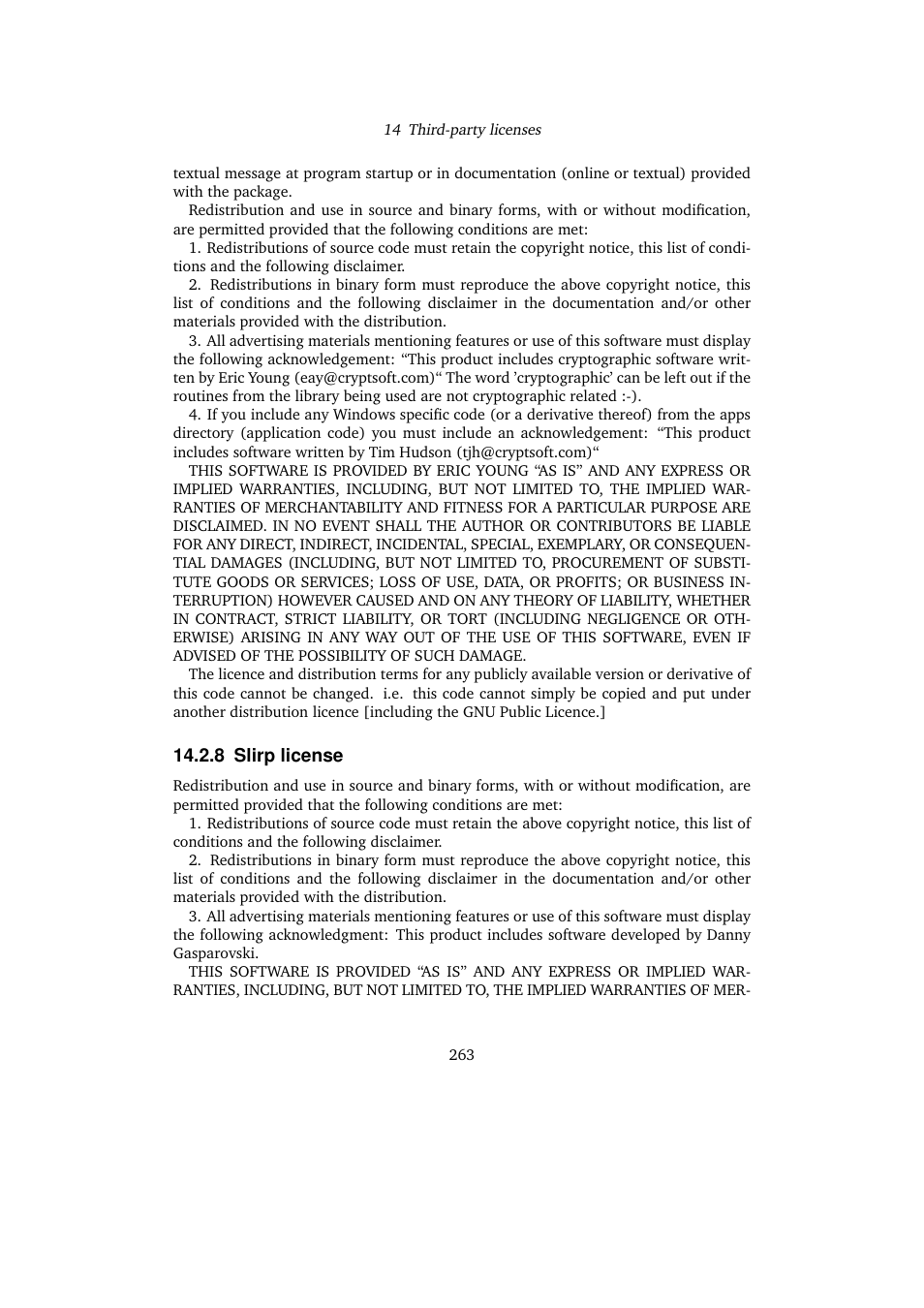 8 slirp license, Slirp license | Sun Microsystems VIRTUALBOX VERSION 3.1.0_BETA2 User Manual | Page 263 / 283