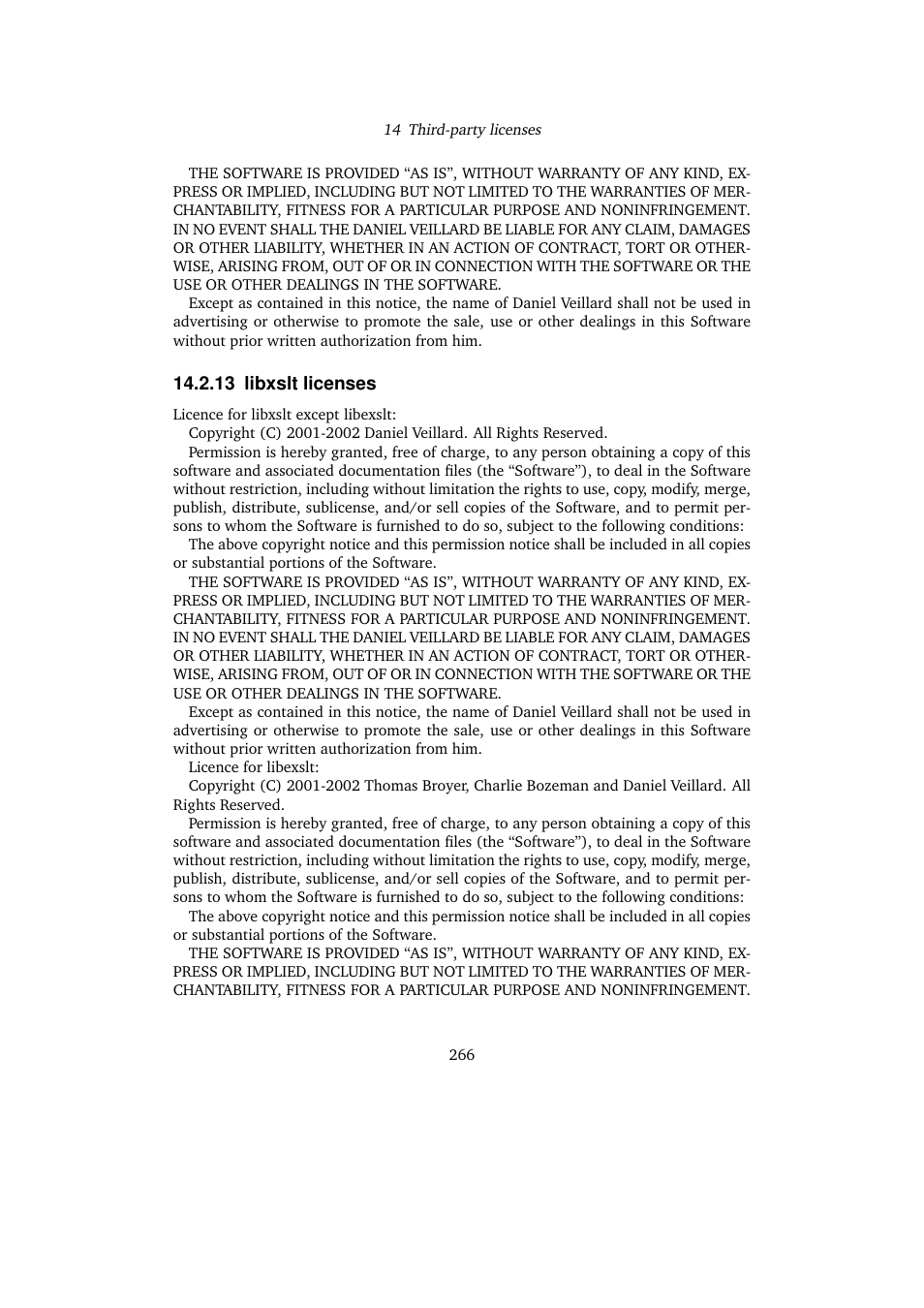 13 libxslt licenses, 13libxslt licenses, Libxslt licenses | Sun Microsystems VIRTUALBOX VERSION 3.1.0_BETA2 User Manual | Page 266 / 283