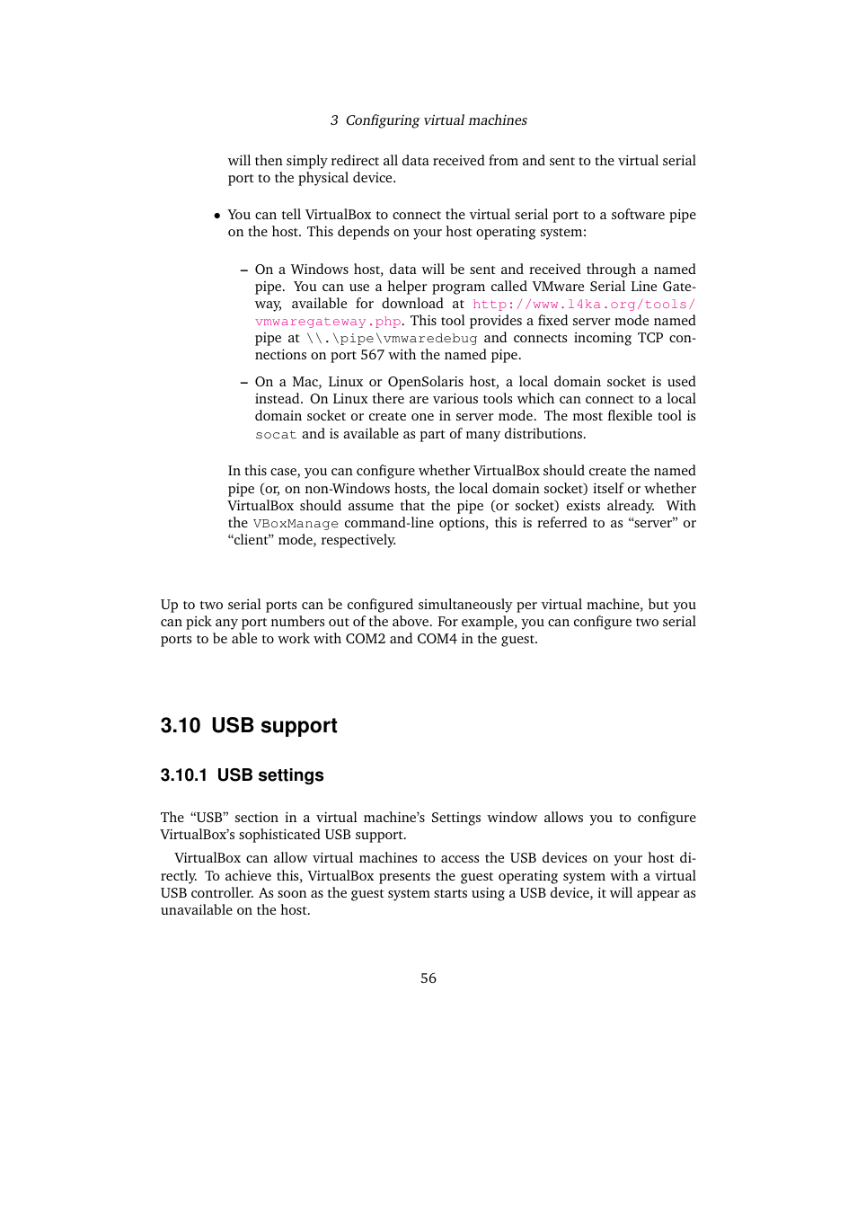 10 usb support, 1 usb settings, Usb settings | Sun Microsystems VIRTUALBOX VERSION 3.1.0_BETA2 User Manual | Page 56 / 283