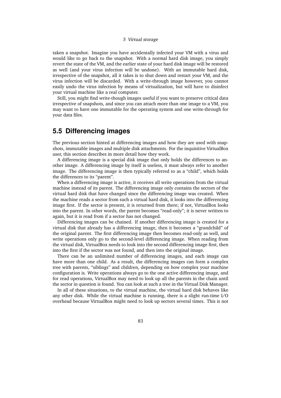 5 differencing images, Differencing images | Sun Microsystems VIRTUALBOX VERSION 3.1.0_BETA2 User Manual | Page 83 / 283