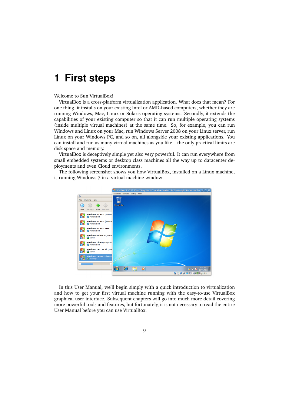 1 first steps, First steps | Sun Microsystems VIRTUALBOX VERSION 3.1.0_BETA2 User Manual | Page 9 / 283