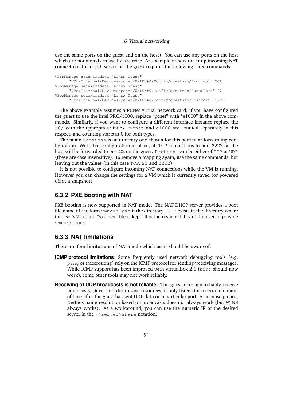 2 pxe booting with nat, 3 nat limitations, Pxe booting with nat | Nat limitations | Sun Microsystems VIRTUALBOX VERSION 3.1.0_BETA2 User Manual | Page 91 / 283