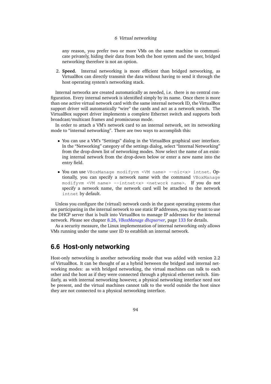 6 host-only networking, Host-only networking | Sun Microsystems VIRTUALBOX VERSION 3.1.0_BETA2 User Manual | Page 94 / 283