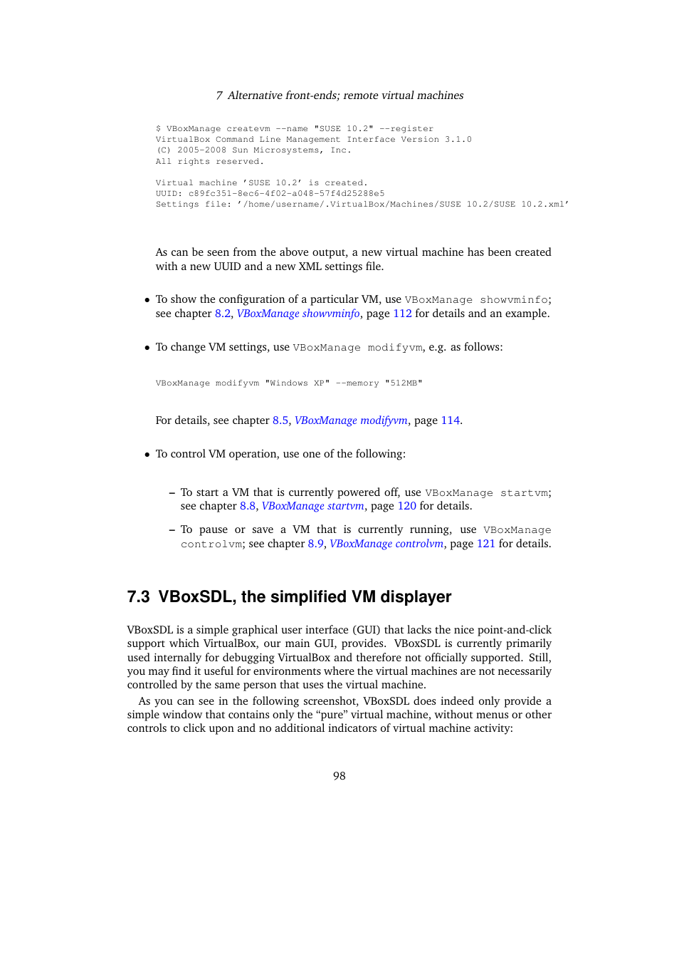 3 vboxsdl, the simplified vm displayer, Vboxsdl, the simplified vm displayer | Sun Microsystems VIRTUALBOX VERSION 3.1.0_BETA2 User Manual | Page 98 / 283