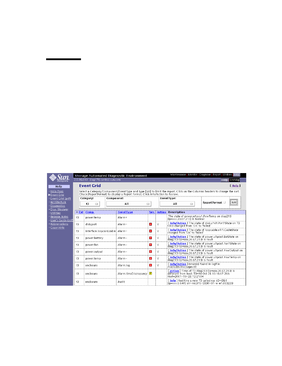 Sun storedge t3+ array event grid, To use the sun storedge t3+ array event grid, Figure85 sun storedge t3+ array event grid | Sun Microsystems 6900 User Manual | Page 115 / 204