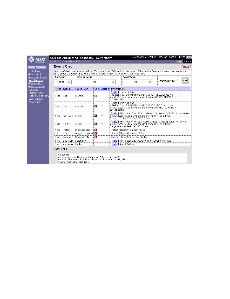 Figure61 sample host event grid, Figure 6-1, Sun proprietary/confidential: internal use only | Sun Microsystems 6900 User Manual | Page 88 / 204