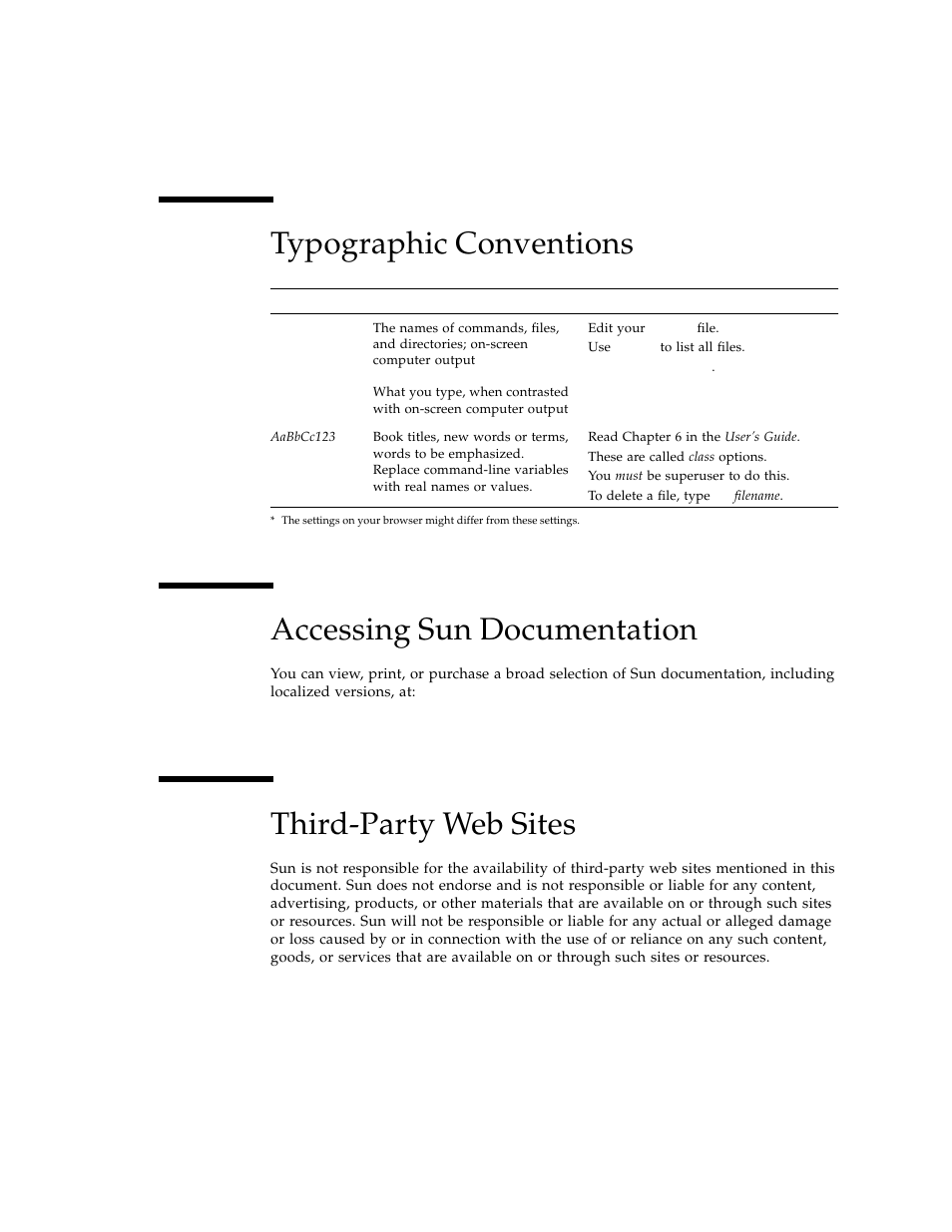 Typographic conventions, Accessing sun documentation, Third-party web sites | Sun Microsystems Ethernet PCI-X Adapter User Manual | Page 15 / 78